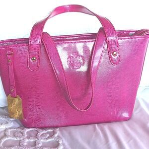 Lauren Ralph Lauren  Hot 🩷 Pink Patterned Medium Tote Bag With RL Insignia NWOT